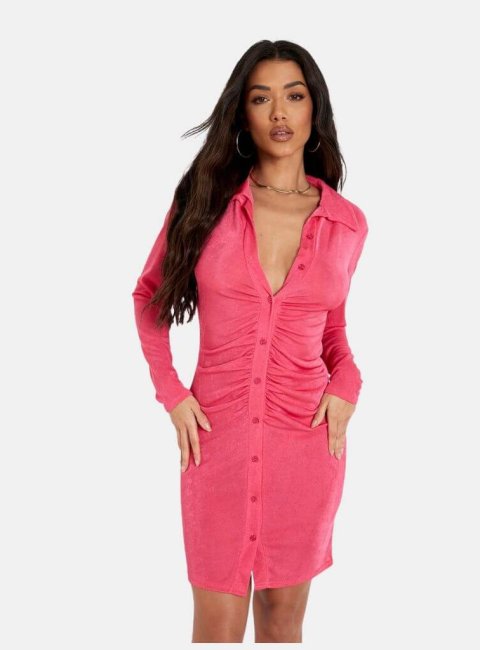 Ruched Front Shirt Dress